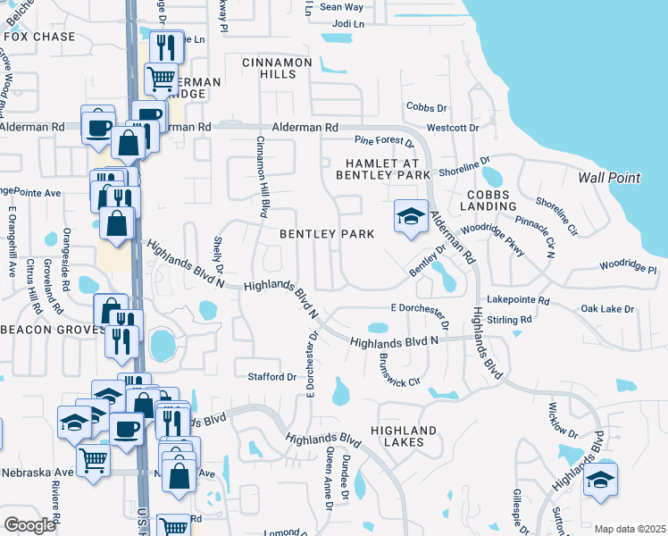 map of restaurants, bars, coffee shops, grocery stores, and more near 2912 Shannon Circle in Palm Harbor