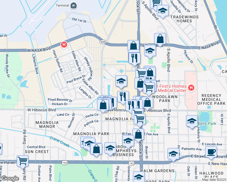 map of restaurants, bars, coffee shops, grocery stores, and more near 1415 Tradition Circle in Melbourne