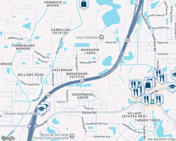 map of restaurants, bars, coffee shops, grocery stores, and more near 5803 Black Walnut Court in Tampa