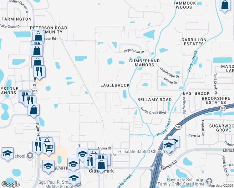 map of restaurants, bars, coffee shops, grocery stores, and more near 6502 Yellowhammer Avenue in Tampa