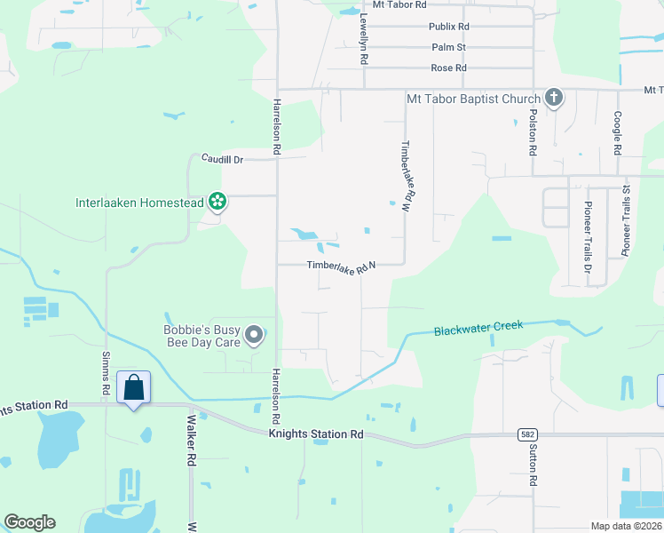 map of restaurants, bars, coffee shops, grocery stores, and more near 3806 Timberlake Road North in Lakeland