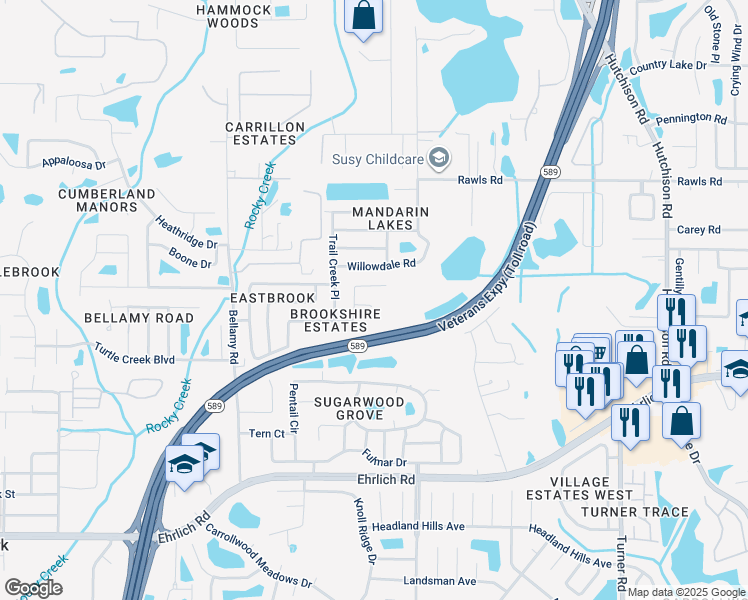 map of restaurants, bars, coffee shops, grocery stores, and more near 5803 Black Walnut Court in Tampa