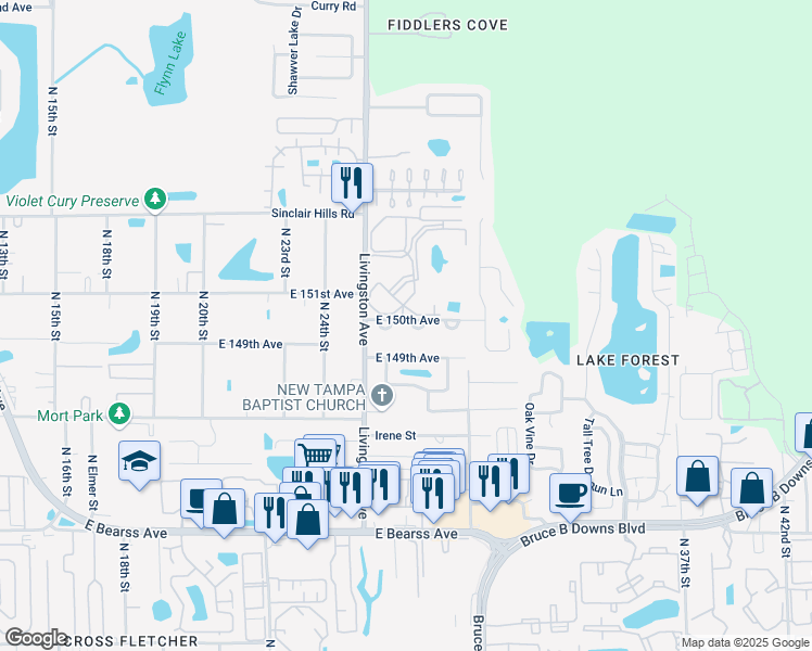 map of restaurants, bars, coffee shops, grocery stores, and more near 14915 Stag Run Circle in Lutz