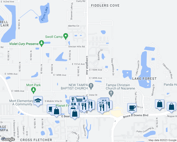 map of restaurants, bars, coffee shops, grocery stores, and more near 14911 Livingston Avenue in Lutz