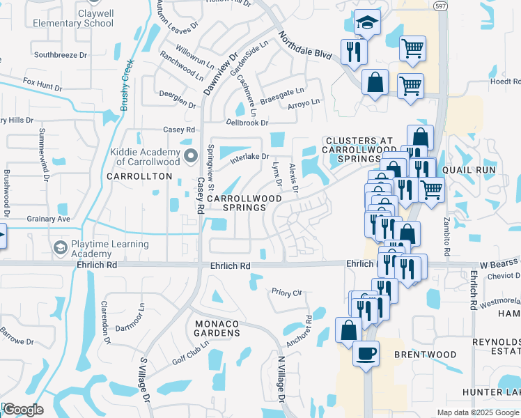 map of restaurants, bars, coffee shops, grocery stores, and more near 15014 Southfork Drive in Tampa