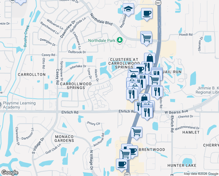 map of restaurants, bars, coffee shops, grocery stores, and more near 15024 Arbor Reserve Circle in Tampa
