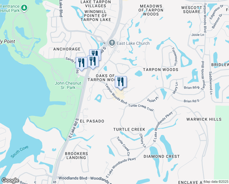 map of restaurants, bars, coffee shops, grocery stores, and more near 2466 Johnna Court in Palm Harbor
