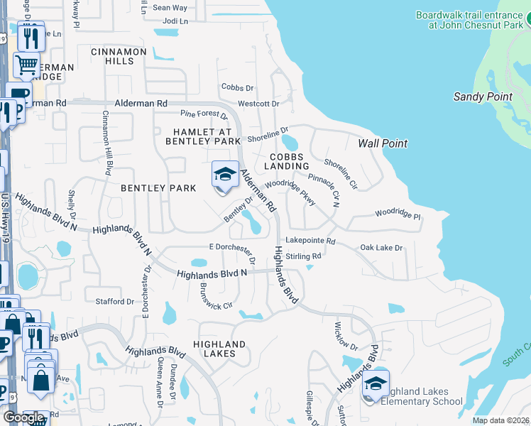 map of restaurants, bars, coffee shops, grocery stores, and more near 3311 Haviland Court in Palm Harbor