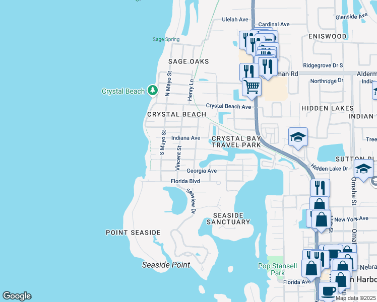 map of restaurants, bars, coffee shops, grocery stores, and more near 503 Broadus Street in Palm Harbor