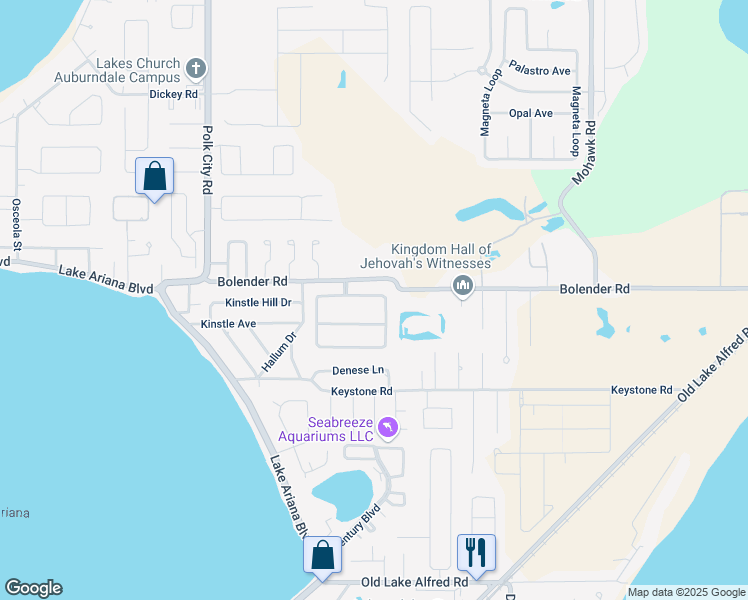 map of restaurants, bars, coffee shops, grocery stores, and more near 272 Pine Shadow Lane in Auburndale