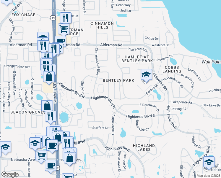 map of restaurants, bars, coffee shops, grocery stores, and more near 2137 Malcolm Drive in Palm Harbor