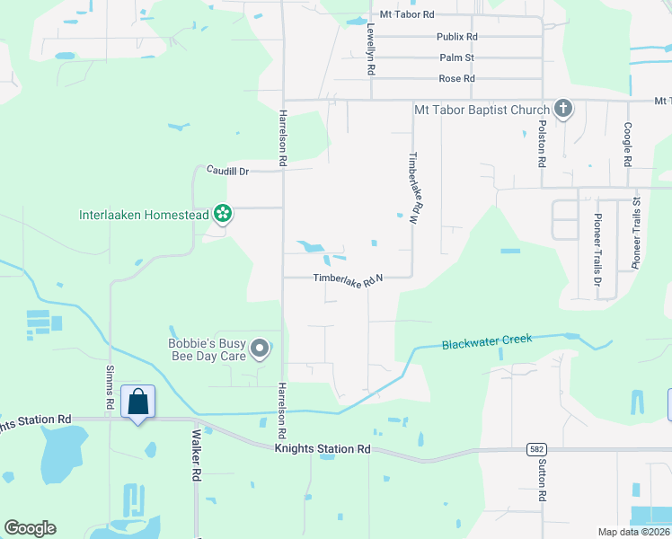 map of restaurants, bars, coffee shops, grocery stores, and more near 3806 Timberlake Road North in Lakeland