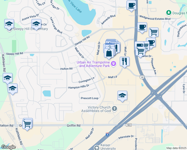map of restaurants, bars, coffee shops, grocery stores, and more near 3751 Covington Lane in Lakeland