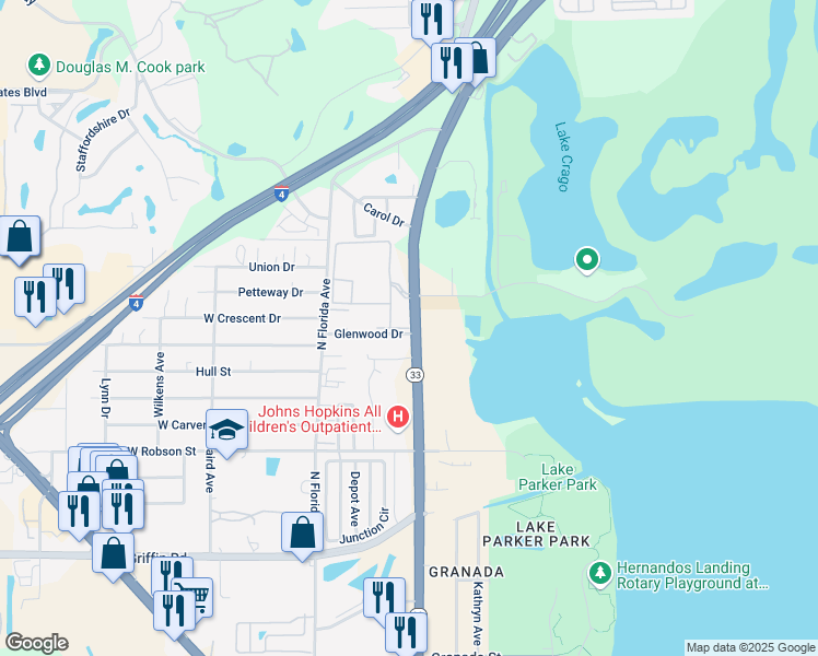 map of restaurants, bars, coffee shops, grocery stores, and more near 110 Victoria Manor Court in Lakeland