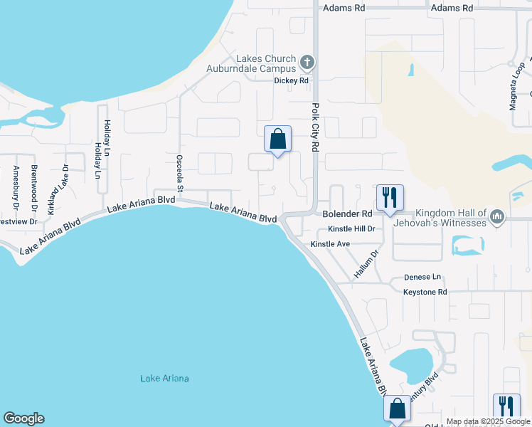 map of restaurants, bars, coffee shops, grocery stores, and more near 1550 Auburn Oaks Court in Auburndale