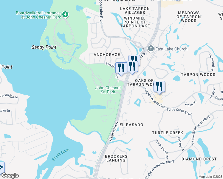 map of restaurants, bars, coffee shops, grocery stores, and more near 2200 East Lake Road South in Palm Harbor