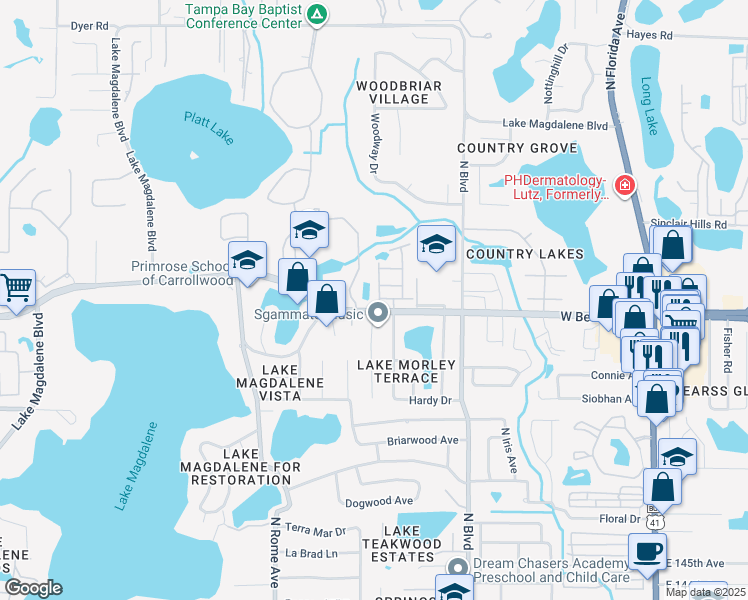 map of restaurants, bars, coffee shops, grocery stores, and more near 1123 Lady Gouldian Court in Tampa