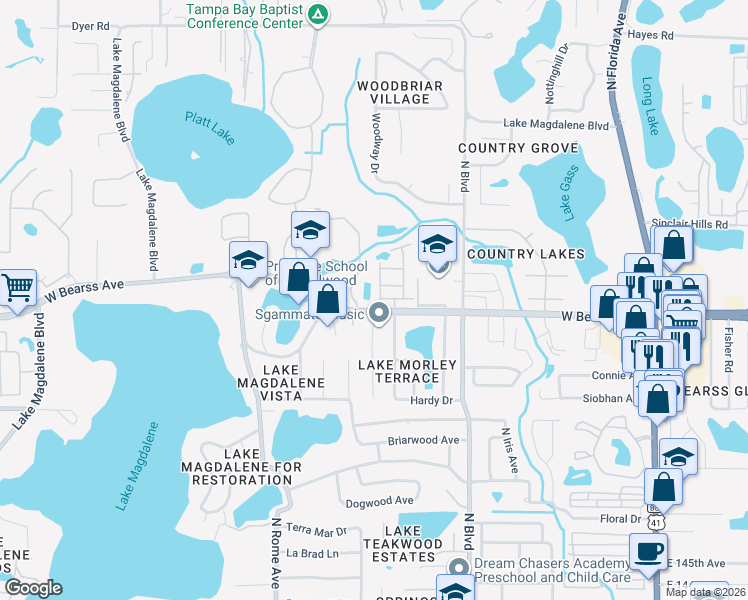 map of restaurants, bars, coffee shops, grocery stores, and more near 1123 Lady Gouldian Court in Tampa