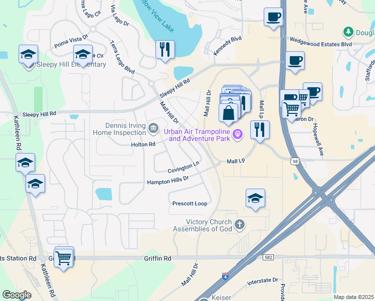 map of restaurants, bars, coffee shops, grocery stores, and more near 3843 Prescott Loop in Lakeland