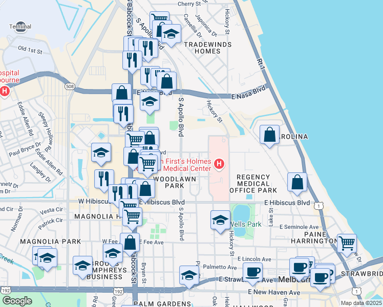 map of restaurants, bars, coffee shops, grocery stores, and more near 1305 Valentine Street in Melbourne