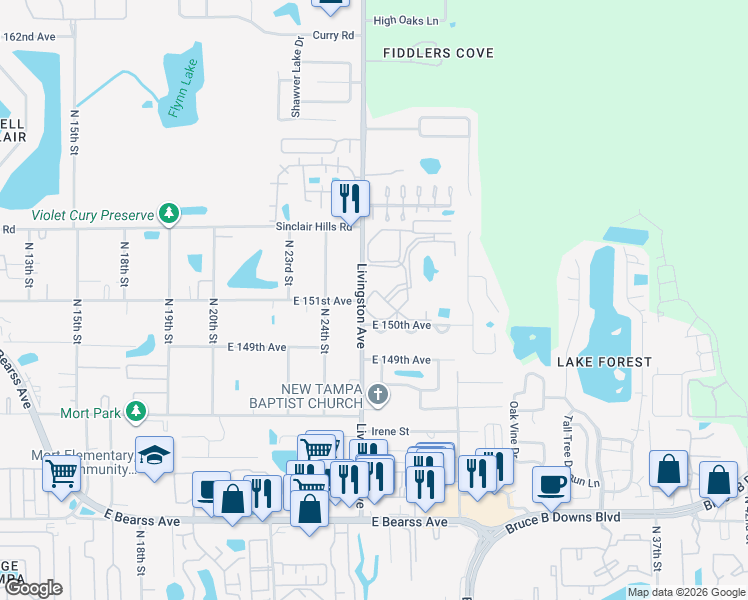 map of restaurants, bars, coffee shops, grocery stores, and more near 2505 Black Horse Loop in Lutz