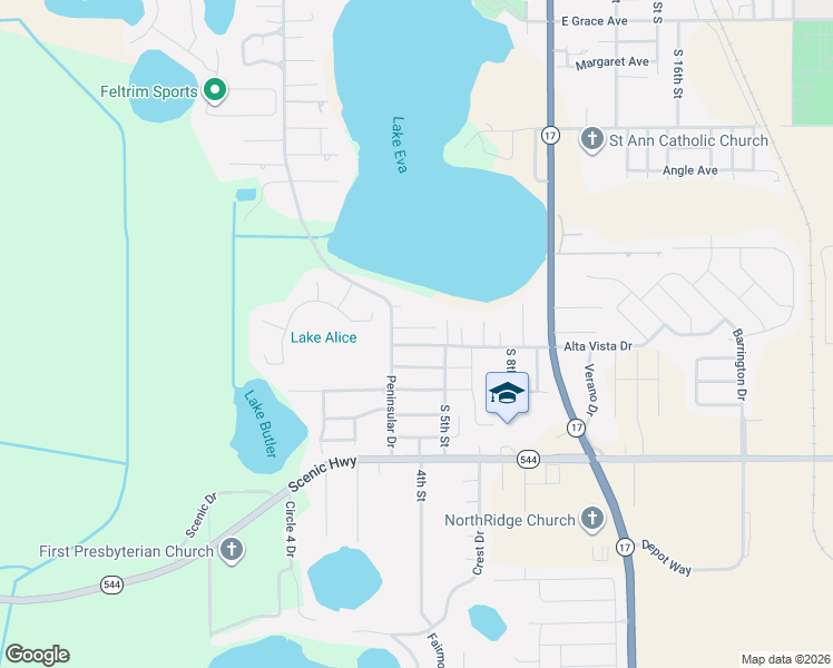 map of restaurants, bars, coffee shops, grocery stores, and more near 316 Aqua Vista Drive in Haines City