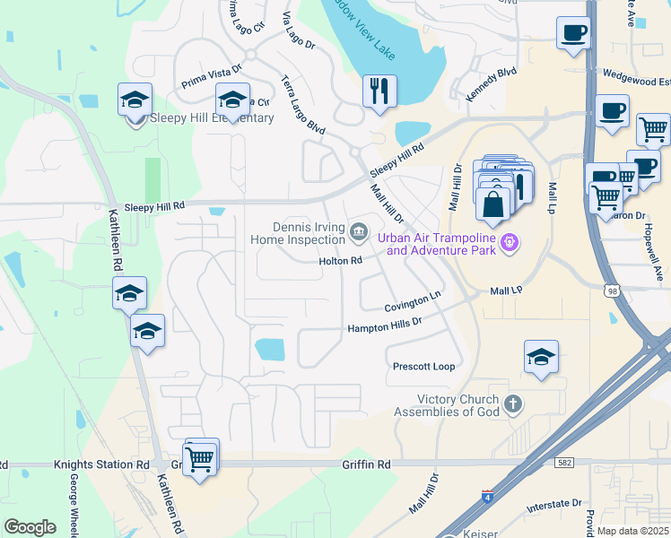 map of restaurants, bars, coffee shops, grocery stores, and more near 3892 Hampton Hills Road in Lakeland