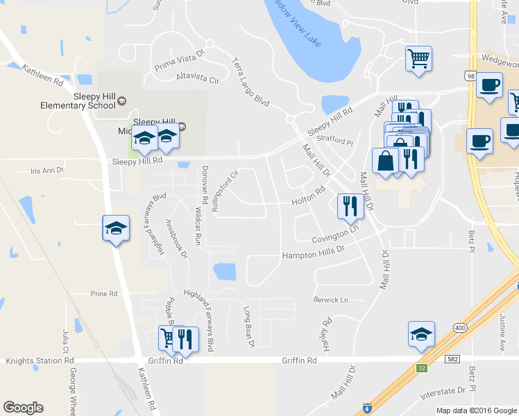 map of restaurants, bars, coffee shops, grocery stores, and more near 1820 Holton Road in Lakeland