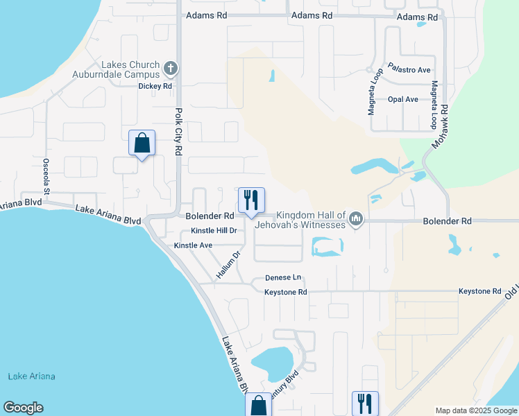map of restaurants, bars, coffee shops, grocery stores, and more near 212 Carla Ann Court in Auburndale