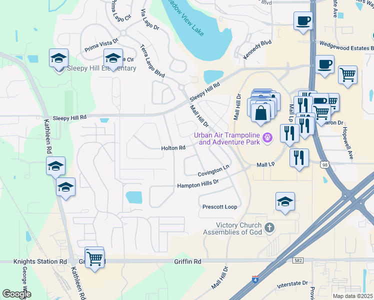 map of restaurants, bars, coffee shops, grocery stores, and more near 1762 Holton Road in Lakeland