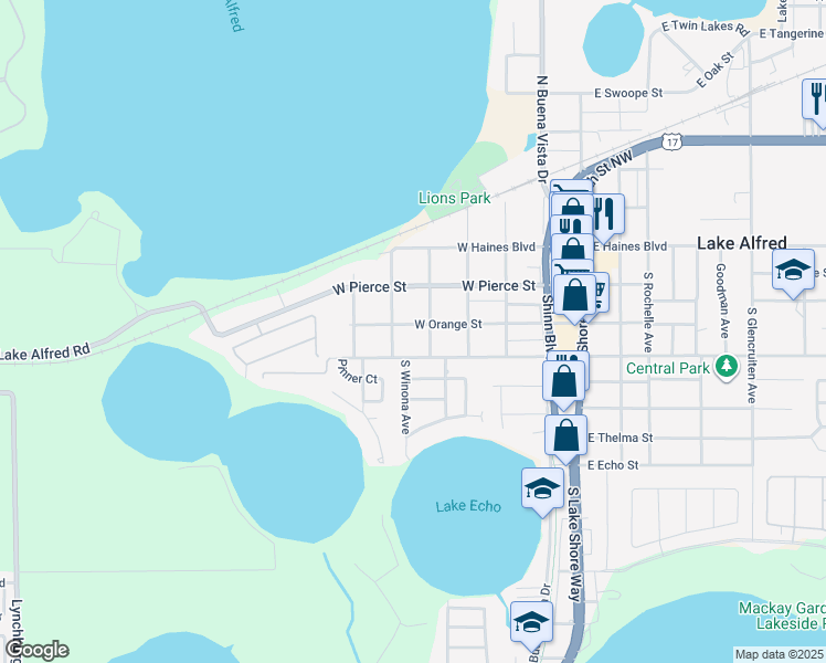 map of restaurants, bars, coffee shops, grocery stores, and more near 560 West Orange Street in Lake Alfred