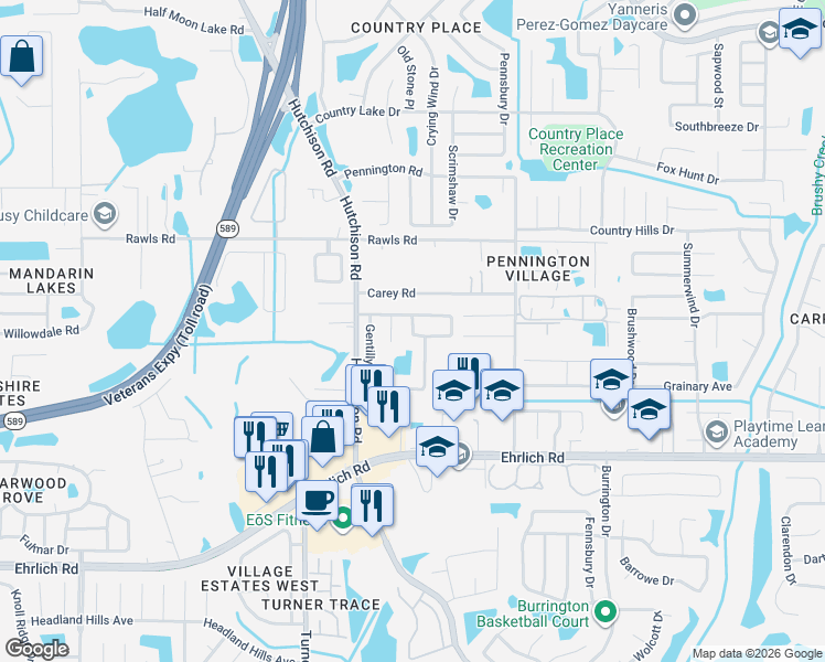 map of restaurants, bars, coffee shops, grocery stores, and more near 5110 Nashville Drive in Tampa