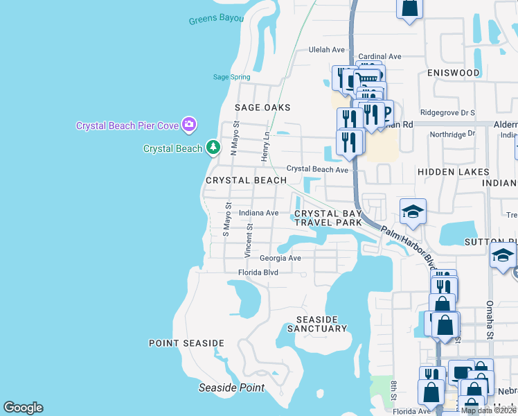 map of restaurants, bars, coffee shops, grocery stores, and more near 416 Indiana Avenue in Palm Harbor