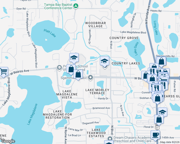 map of restaurants, bars, coffee shops, grocery stores, and more near 15022 Blue Quaker Place in Tampa