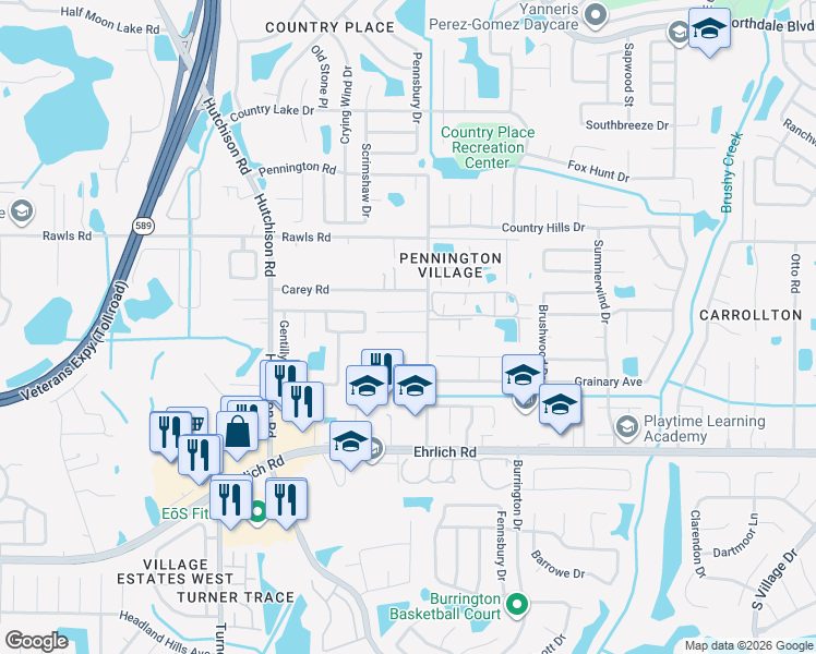 map of restaurants, bars, coffee shops, grocery stores, and more near 5107 Alice Road in Tampa