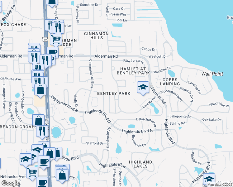 map of restaurants, bars, coffee shops, grocery stores, and more near 2932 Shannon Circle in Palm Harbor