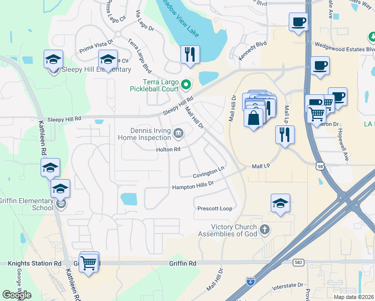 map of restaurants, bars, coffee shops, grocery stores, and more near 1748 Holton Road in Lakeland