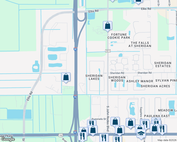 map of restaurants, bars, coffee shops, grocery stores, and more near 1653 Sorento Circle in West Melbourne