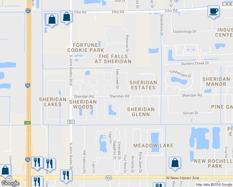 map of restaurants, bars, coffee shops, grocery stores, and more near 707 Falls Creek Drive in Melbourne