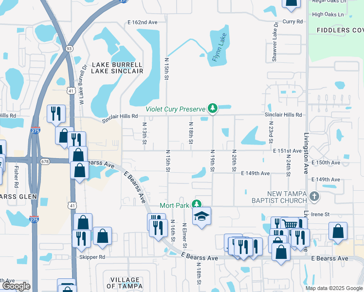 map of restaurants, bars, coffee shops, grocery stores, and more near 15102 North 18th Street in Lutz