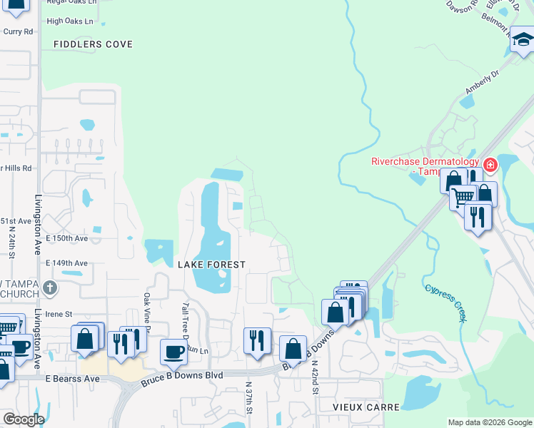 map of restaurants, bars, coffee shops, grocery stores, and more near 15515 Morning Dr in Lutz