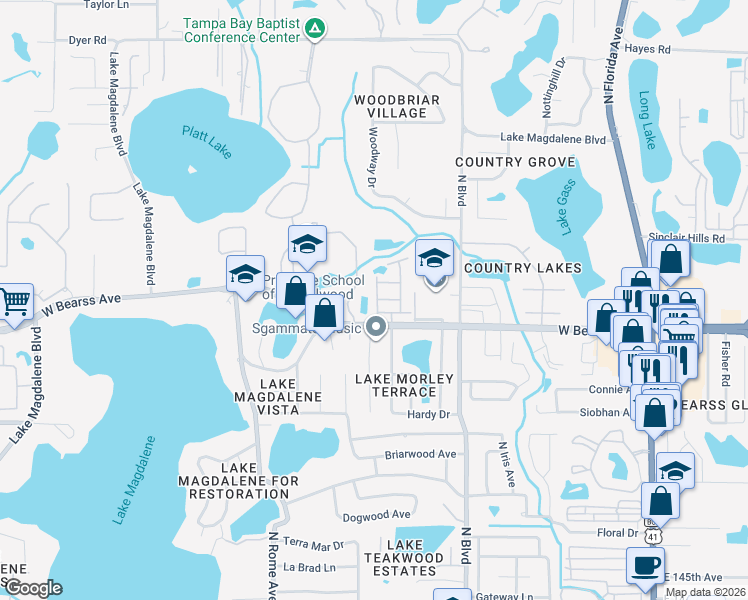 map of restaurants, bars, coffee shops, grocery stores, and more near 1123 Lady Gouldian Court in Tampa