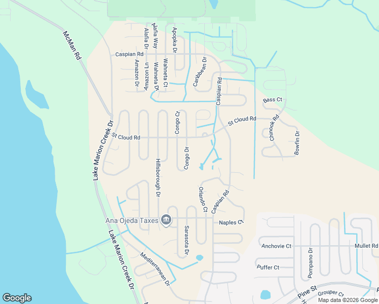 map of restaurants, bars, coffee shops, grocery stores, and more near 1317 Congo Drive in Poinciana