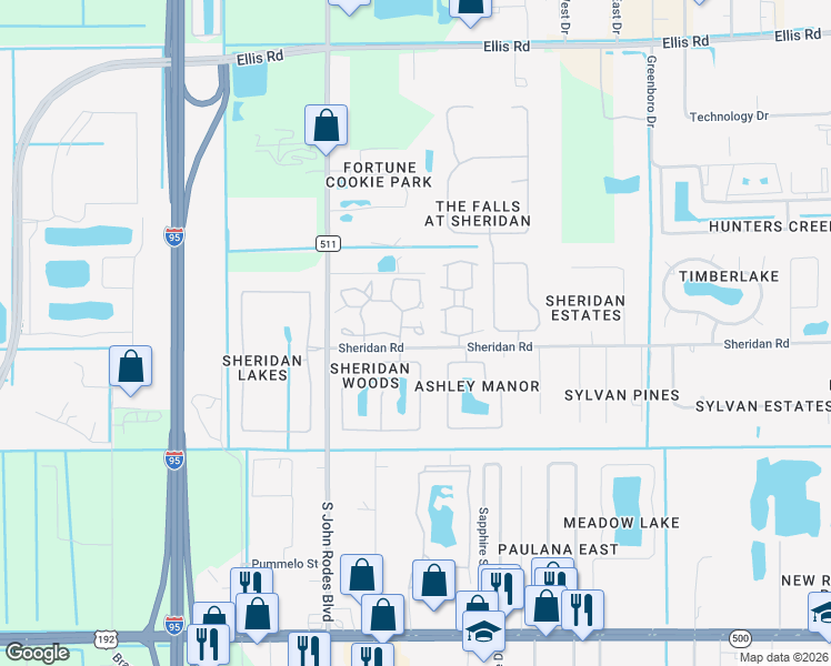 map of restaurants, bars, coffee shops, grocery stores, and more near 9000 Brighton Court in Melbourne