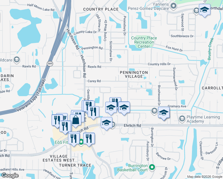 map of restaurants, bars, coffee shops, grocery stores, and more near 5125 Nashville Drive in Tampa