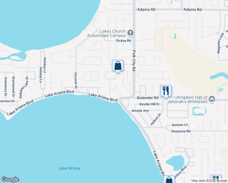 map of restaurants, bars, coffee shops, grocery stores, and more near 1550 Auburn Oaks Court in Auburndale