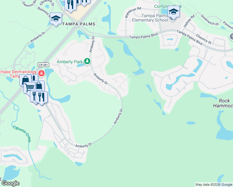 map of restaurants, bars, coffee shops, grocery stores, and more near 15301 Sherwood Forest Drive in Tampa