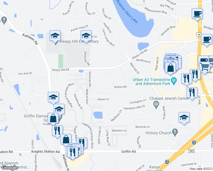 map of restaurants, bars, coffee shops, grocery stores, and more near 1845 Holton Road in Lakeland