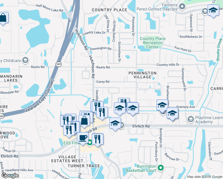 map of restaurants, bars, coffee shops, grocery stores, and more near 5140 Nashville Drive in Tampa