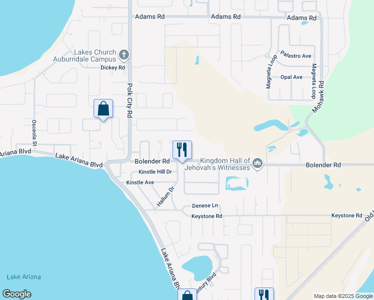 map of restaurants, bars, coffee shops, grocery stores, and more near 216 Carla Ann Court in Auburndale